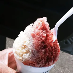 a hand holding a cup of ice cream