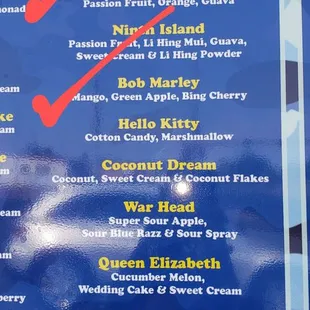 the menu for the combos