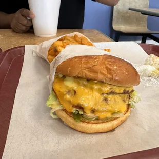 Double deluxe cheeseburger