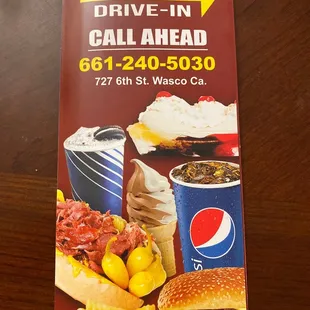 a menu for a fast food restaurant