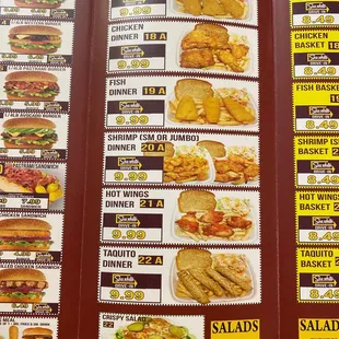 a menu for a fast food restaurant