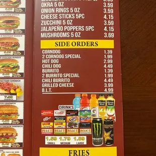 a menu for a fast food restaurant