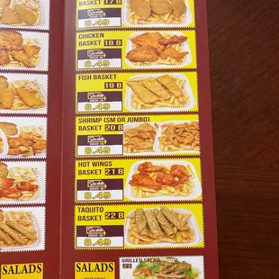 a menu for a fast food restaurant