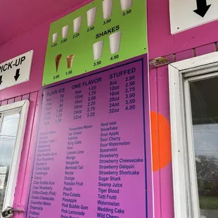 the menu for the ice cream shop