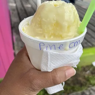 a hand holding a cup of ice cream