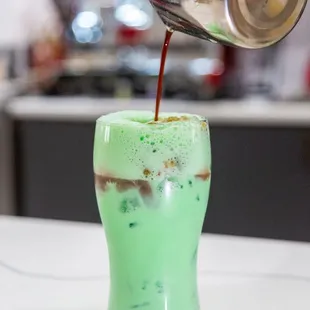 Pandan milk coffee latte