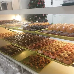 a variety of donuts on display