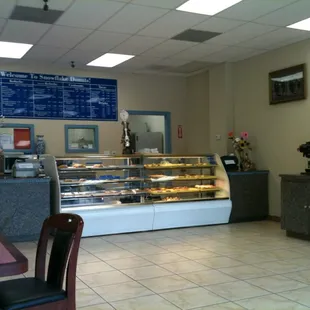 the inside of a bakery