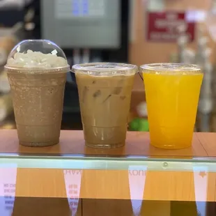 three different flavors of iced coffee