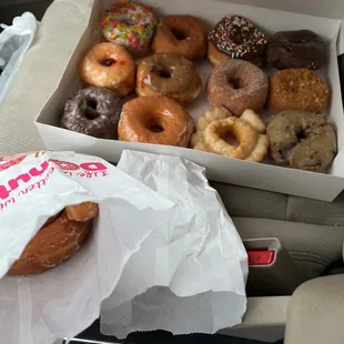 Dozen donuts, cinnamon roll and mini kolaches!