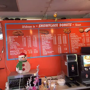 the menu of a donut shop