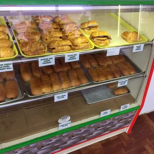 a display case of baked goods