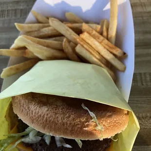 Cheeseburger combo comes with fries and a fountain drink