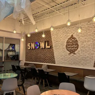 tables and chairs in a restaurant