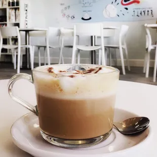 Salted Caramel Latte in an awesome glass cup!