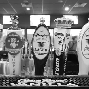 a selection of beer taps