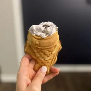 Taro ice cream with Oreo flakes and a DELICIOUS soft cone!