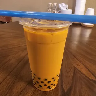 Thai tea with boba.