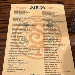 Whiskey menu
