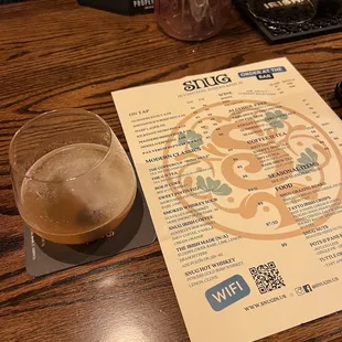 Menu &amp; whiskey sour