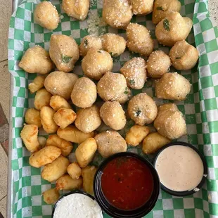 Beer nuggets and cheese curds. So yummy!