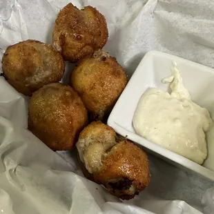 Paluxy Balls - roast beef fried in pizza dough with horseradish sauce