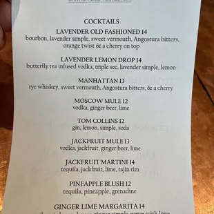 Drinks signature cocktails