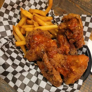 chicken wings and french fries