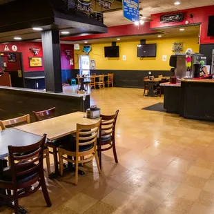 tables and chairs in a restaurant