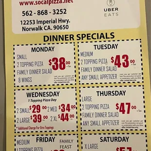 Dinner specials