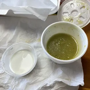 Sour cream? And green salsa