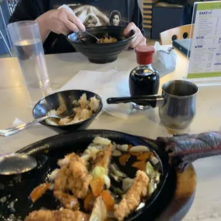 Volcano Chicken and my brother eating Fried Rice