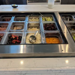 a buffet with a variety of food items