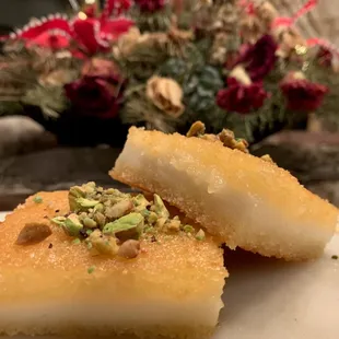 two pieces of dessert on a plate