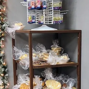 a display of baked goods
