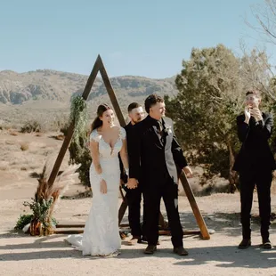 bride and groom at altar