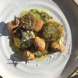 Crispy squash picatta and gnocchis