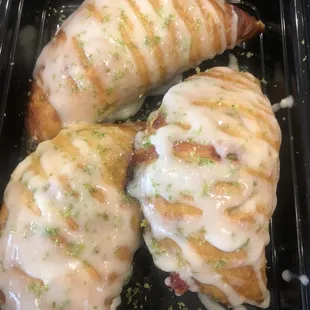 Rhubarb hand pies, lime drizzle