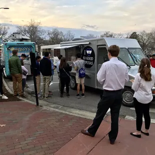 People waiting in line for So Good Pupusas at Morehead Planetarium.