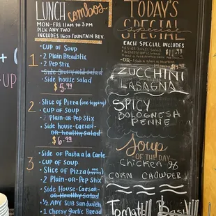 a menu on a blackboard