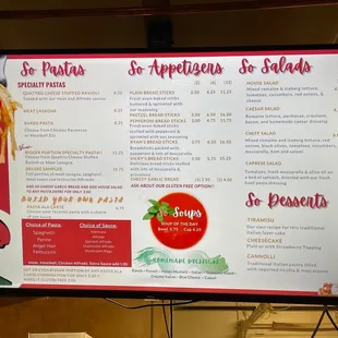 a menu on a large screen