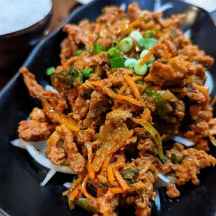 M3. Spicy Pork Bulgogi (Jae Yuk Bok Um). $21.99. Thin sliced pork seasoned with special house sauce.