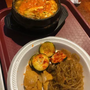 Seafood Tofu Soup with Side Dishes