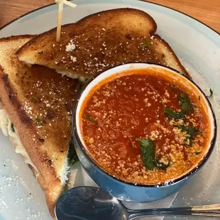 Crab and Brie grilled cheese and creole tomato soup