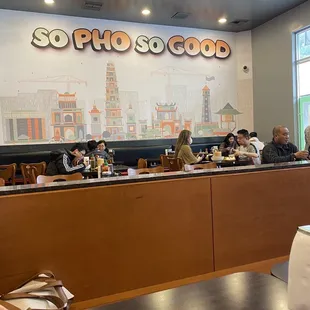 Inside the restaurant! Cute wallpaper!