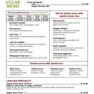 Vegan specialty menu