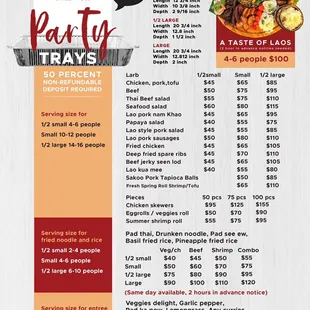 Party tray menu