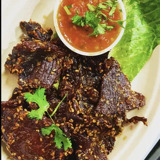 beef jerky ( seen lod) W/sticky rice