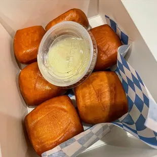 Golden fried buns with condensed milk