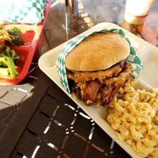 a sandwich and macaroni salad